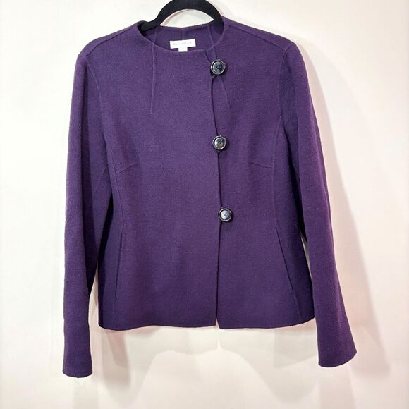 Charter Club Purple Wool Blend Jacket Womens 8 Asymmetric Side Buttons Classic - Picture 1 of 9
